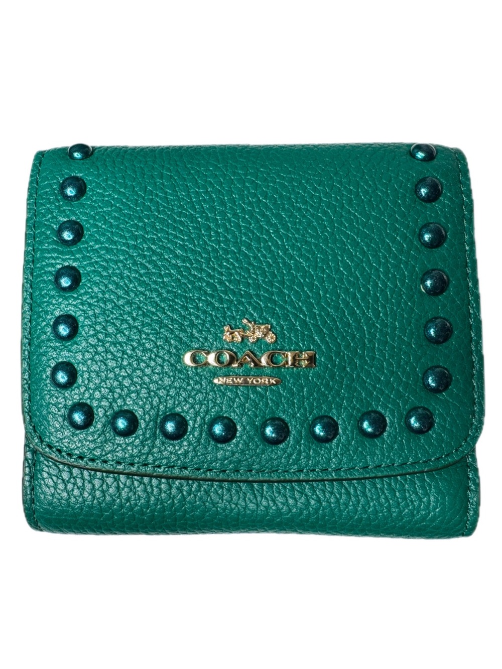 Coach Enamel Green Rivet Small Leather Wallet (See ALL images)